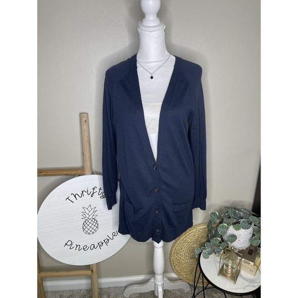 Jack Wills Navy Blue Sweater Cardigan Size 8 Cashmere Blend Button Up Pockets - Picture 1 of 16